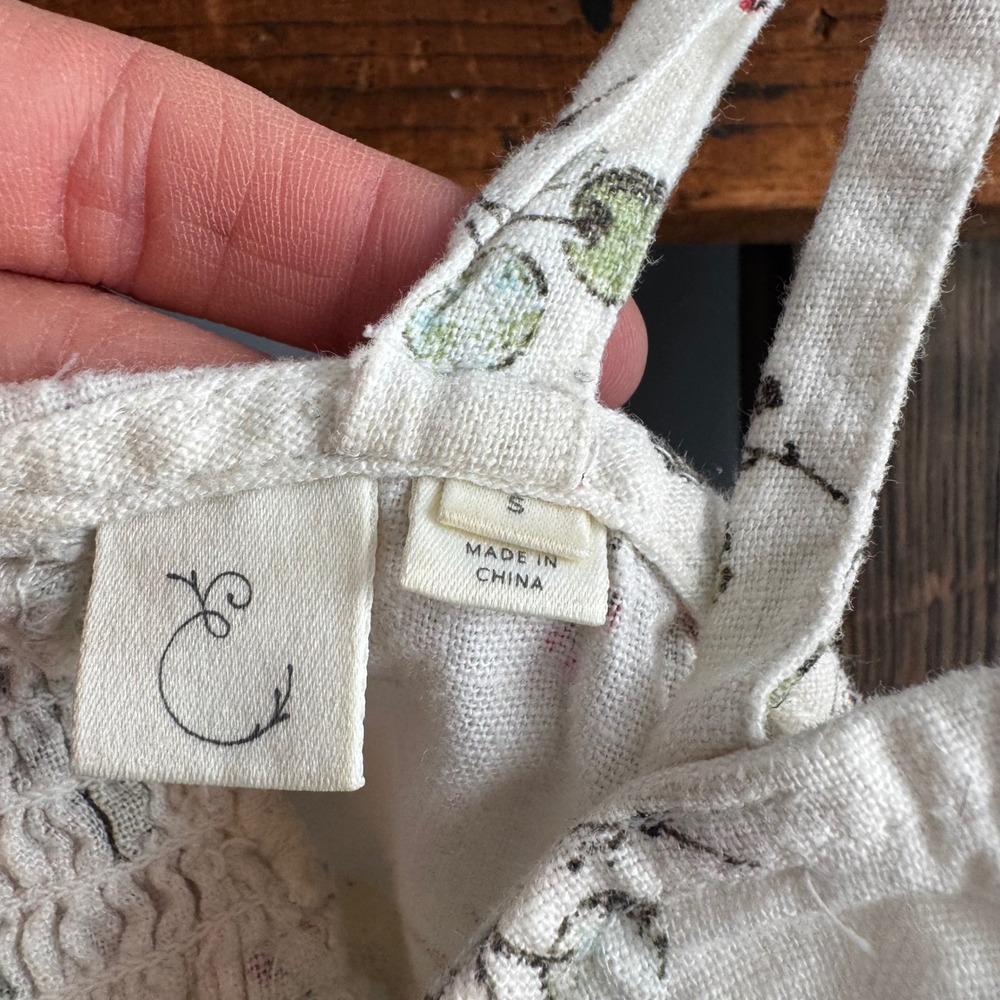Anthropologie Womens Sz Small Floral Babydoll Top Linen Cottagecore‎ Y2K - Picture 3 of 9
